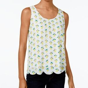 MAISON JULES scalloped lemon-printed keyhole top